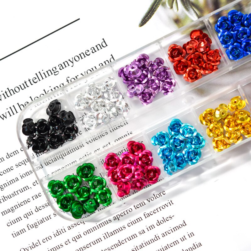 Adornos para uñas de rosas X10, 24 Uds., gemas 3D, remache, rosas, flores, 6mm, surtido de Metal, rosas, flores, piedra, 66565