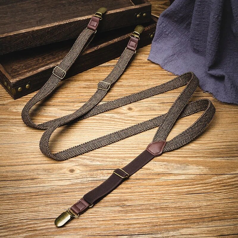 Bretelles de pantalon antidérapantes pour hommes, matériau à chevrons, Clip de sangle rétro, britannique, pour fête de mariage, 2x120cm: style-1