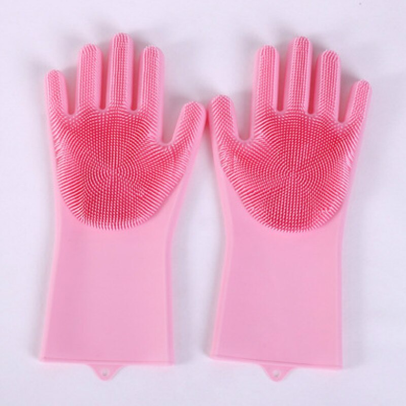 Guantes de goma para limpieza de lavavajillas, manoplas mágicas de silicona para lavar platos, estropajo para el hogar, cocina, herramienta de limpieza, 1 par: Pink