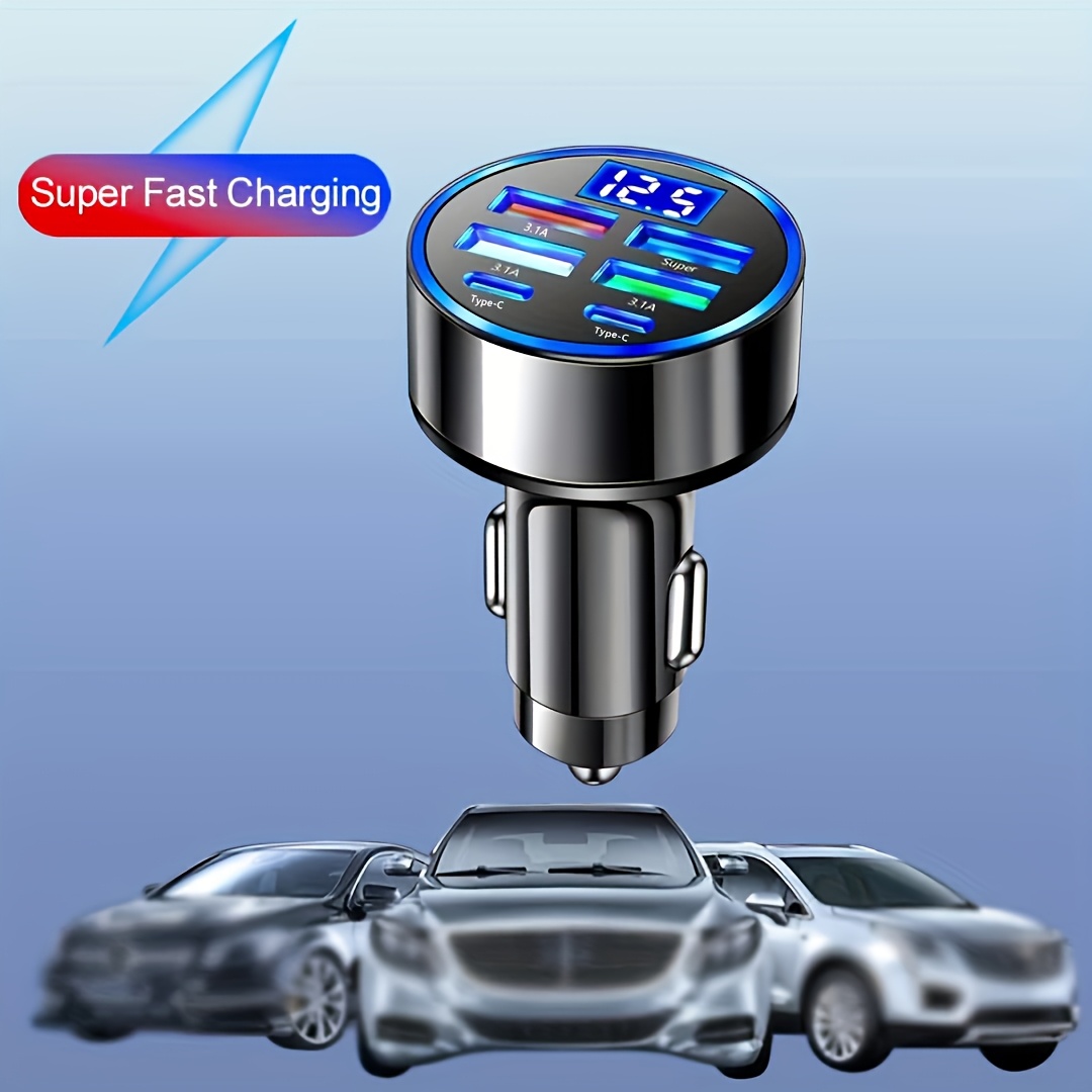 6-- in- -1 snelle usb-autolader met led-display, snellader voor meerdere apparaten, snellader met dubbele pd-aansluiting voor in de auto en usb-oplader