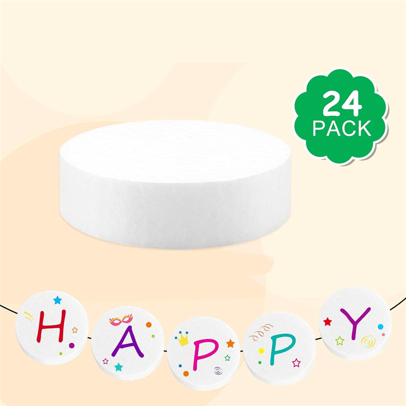 Y51A-3 Inch Foam Circles For Crafts, 24 Pack 1 Inch Thick Polystyrene Round Foam Discs For DIY Projects, Cakes, Decorations