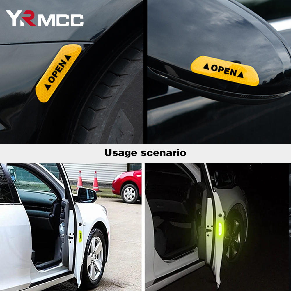 4Stck Reflektierende Auto Tür Aufkleber Sicherheit Öffnung Warnung Reflektor Band Aufkleber Auto Zubehör Außen Innen Reflektor Aufkleber