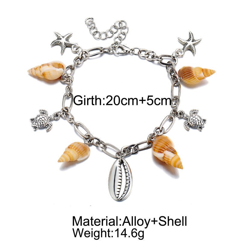 Bohemian Enkelband Set Voor Vrouwen Natuur Shell Hart Ster Enkelbanden Armband Op Been Barefoot Diy Voet Sieraden Strand Accessoires: shell