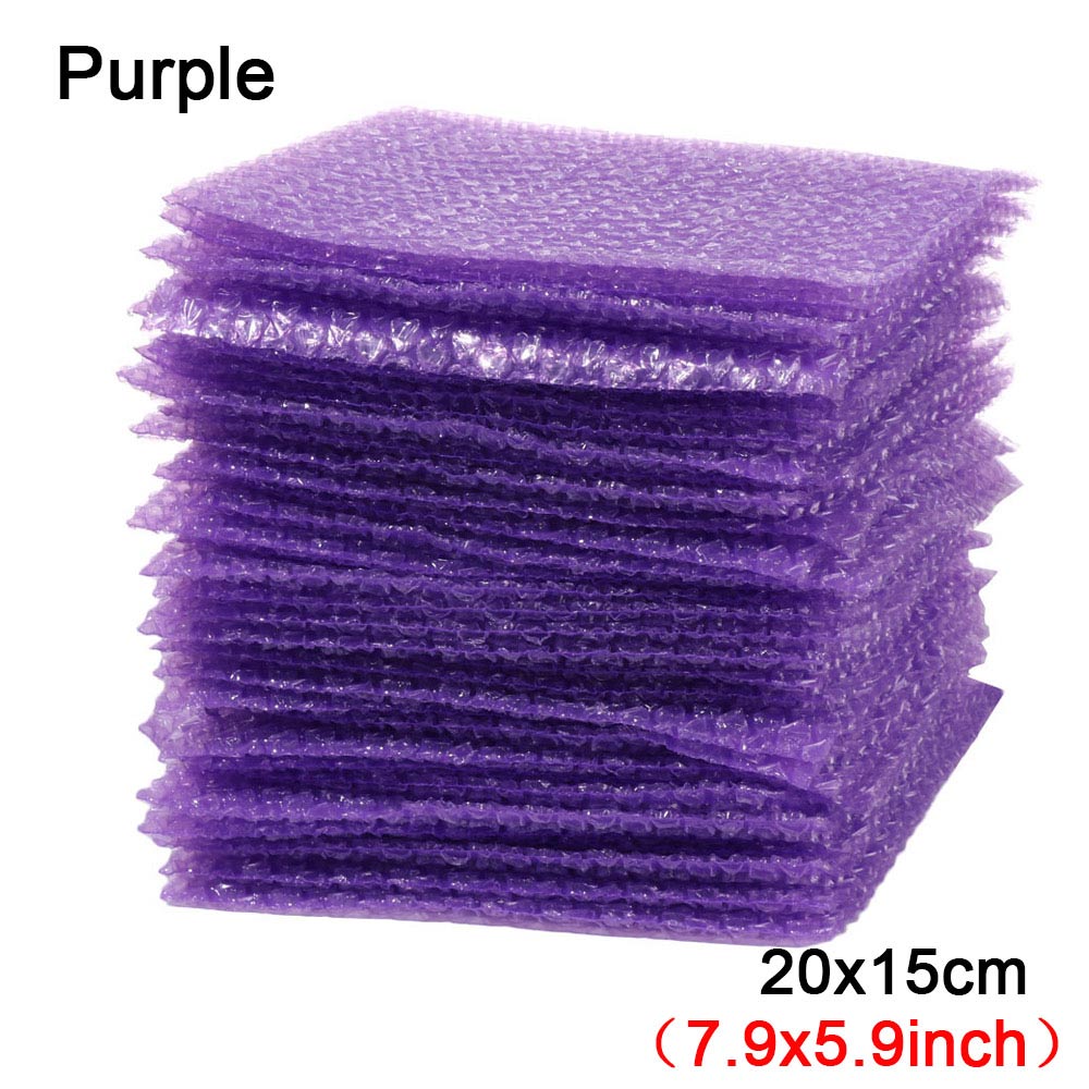 50Pcs Plastic Protective Wrap PE Clear Transprent Bubble Bag Foam Packing Bags Shockproof Package Cushioning Covers Double Film: 20x15cm	Purple