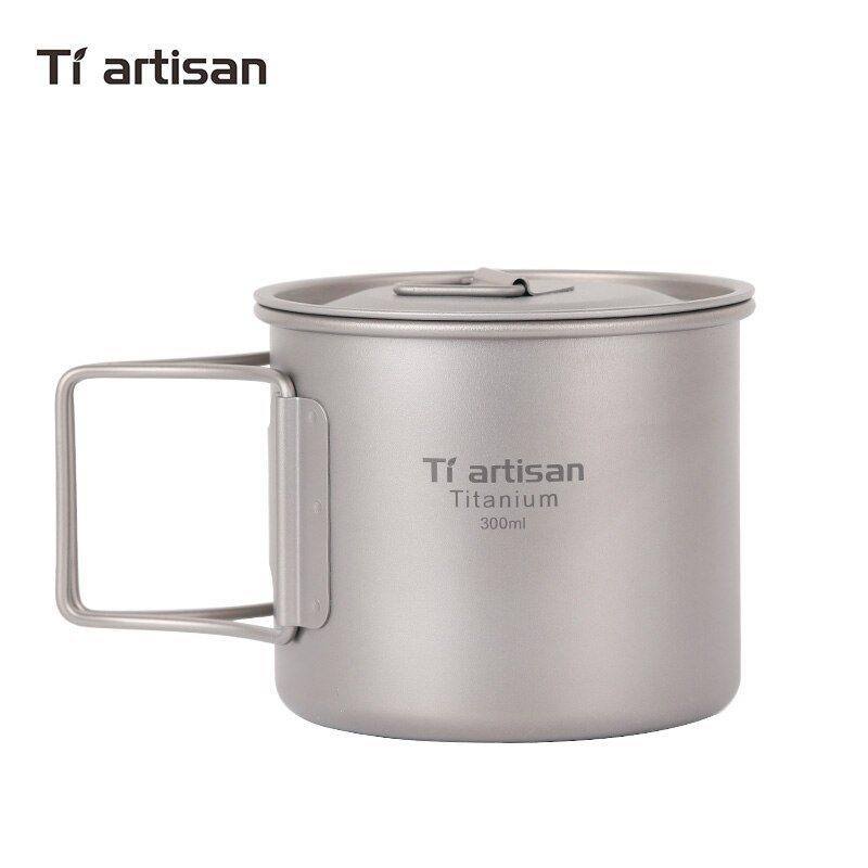 Tiartisan ultralätt titanmugg bärbar camping picknick vattenkopp mugg med vikbart handtag 300ml / 350ml / 550ml / 650ml: 300ml