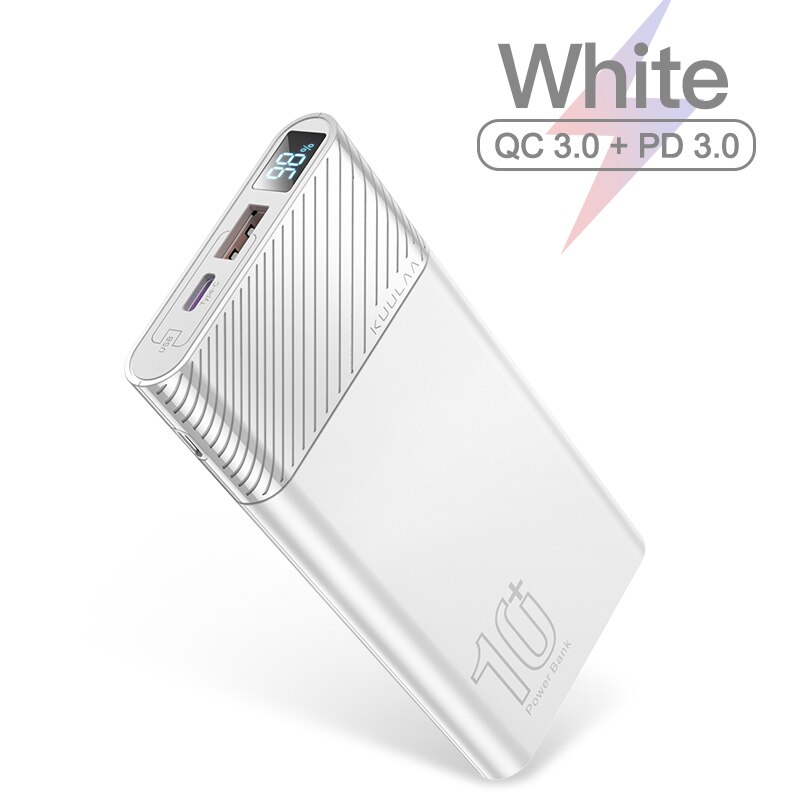 KUULAA PowerBank 10000mAh QC PD 3.0 batterie d'alimentation chargeur portable de charge rapide pour xiaomi mi 9 8 iPhone 11 X batterie à cliquet: QC PD White