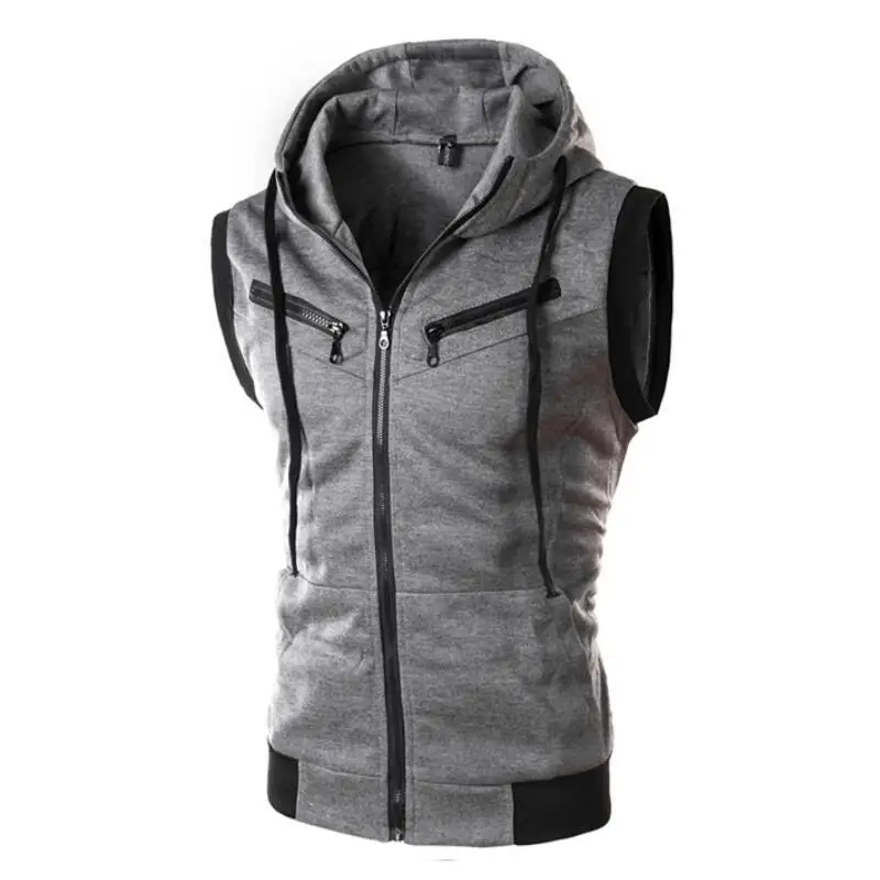 Strickjacke mit reißverschluss, ärmellose kapuzenweste für herren, übergröße -4xl streetwear-weste, hoodie, tanktop für herren: M / Dunkelgrau