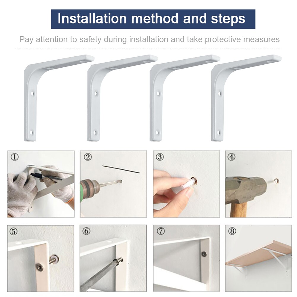4pcs DIY Durable Steel L Shaped Heavy Duty Support Hardware Shelf Bracket Furniture Right Angle Corner Brace Wall Mount