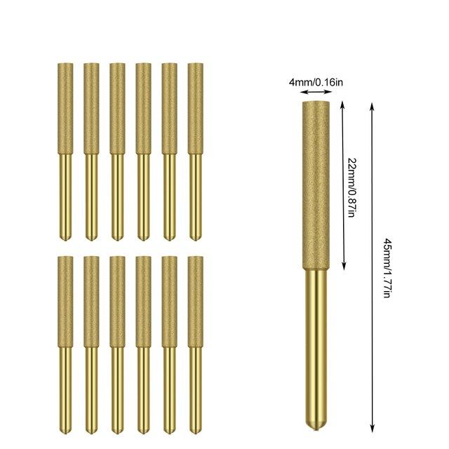12 stk diamant motorsag sliper burr sliper kjede slitesterk borkrone sag sliping carving slipeverktøy 4/4.8/5.5mm: 4mm-12 stk
