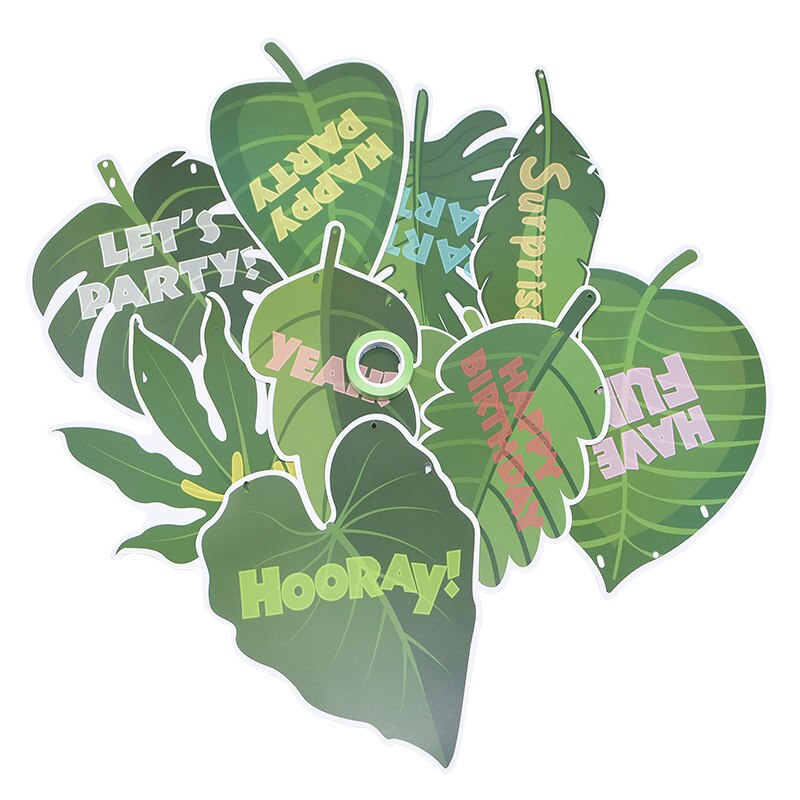 1 sæt jungle fødselsdagsbannere dyr guirlande fødselsdag papir vimpel palmeblad flag bunting baby shower safari dyr dekoration