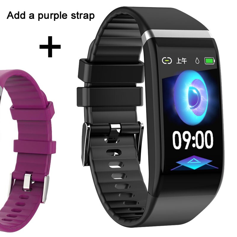 Fitness Bracelet Blood Pressure Pedometer Waterproof Smart Band Heart Rate Monitor Fitness Tracker Watch Men Women Sport Clock: Add a purple strap