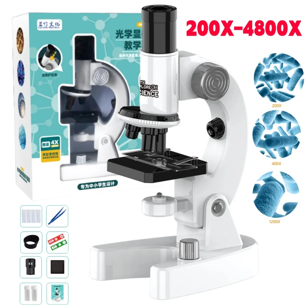 Microscopio óptico Monocular 200X-4800X, microscopio de biología Experimental de ciencia para estudiantes escolares, microscopio de laboratorio para niños