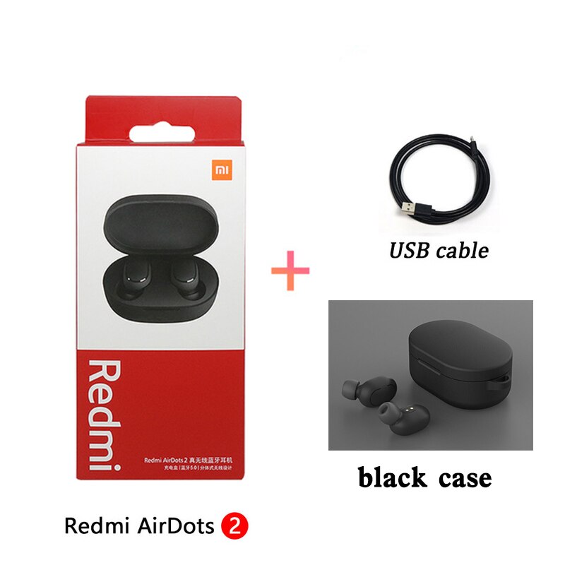 Xiaomi Redmi Airdots 2 Xiaomi Auricolari Pro 2 Tws Trasduttore Auricolare Senza Fili Bluetooth 5.0 Stereo Cuffie di Comandi Vocali Auto Link Con mic: black case cable