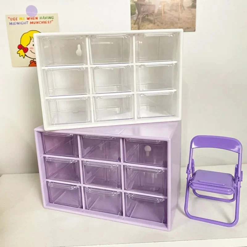 9 Grid drawer organizer Transparent Small Drawer Partitioned Student Desk Wall-mounted Sundries Storage Box Cute