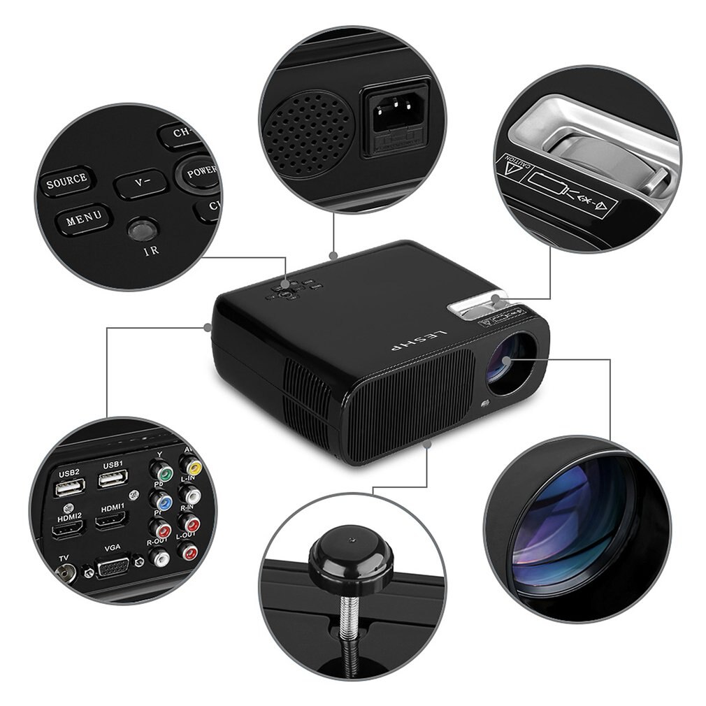 LESHP Video Projektor 2600 LM Home Cinema Theater Unterstützung 1080P HD 3D mit 5,0 Zoll LCD TFT Display + freies HDMI BL20