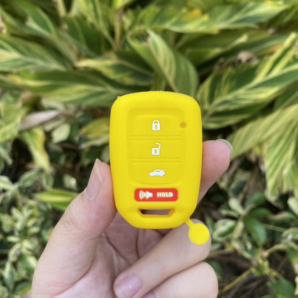 For Honda Accord CIVIC CRV Jazz HR-V HRV 4 Button Silicone Car Key Case Set Protctor Skin Shell Rubber Holder Keychain: Yellow