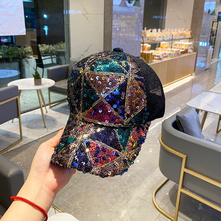 Damen-sonnenhut, sommerliche paillettenkappe, atmungsaktive koreanische Gittergewebe-baseballkappe, Ideal für ausflüge und Einkaufen, sonnenschutz: Blau