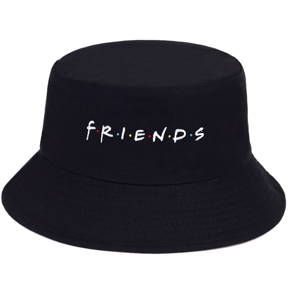 Simple Friends embroidery Bucket Hat Male Outdoor Fisherman Hats Women sun Bucket Caps Black Panama bucket hats: Black