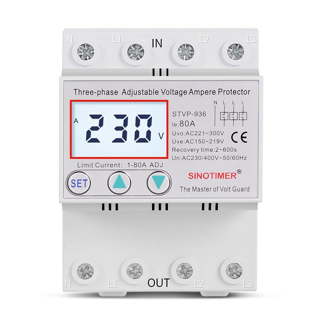 Din Rail 3 Phase Voltage Relay 380V Voltmeter Ammeter Over and Under Voltage Relays Adjust Current Overvoltage: 80A