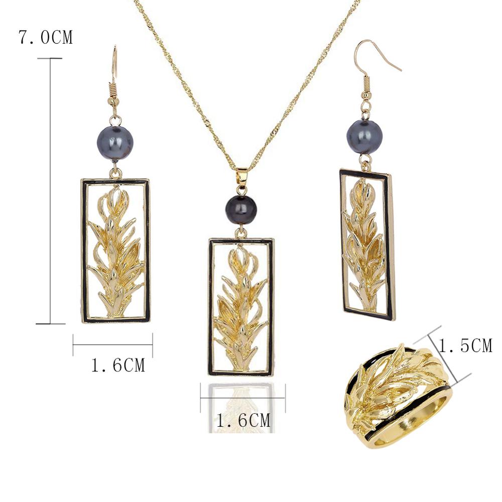 Hawaiian Gold Jewelry Pearl Set Trendy Plant Earrings Polynesian Rings Chian Necklaces Sets for Women Party