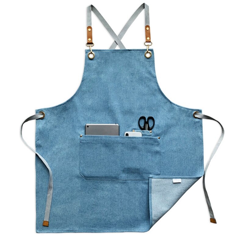 Denim Apron Coffee Shop and Hairdresser Chef Protection Suit Bib Cooking Kitchen Aprons for Woman Man Apron Overall