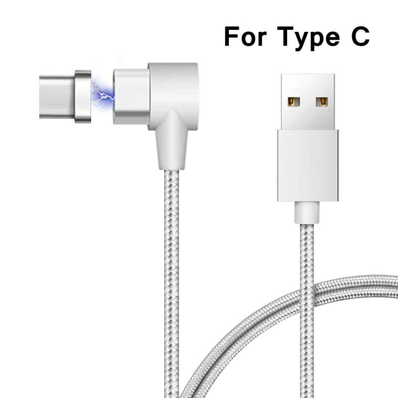90 stopni kabel magnetyczny mikro USB typ C kabel szybkie ładowanie danych nylon kabel USB magnes ładowarka drut dla iPhone 11 X xiaomi: srebro for rodzaj c