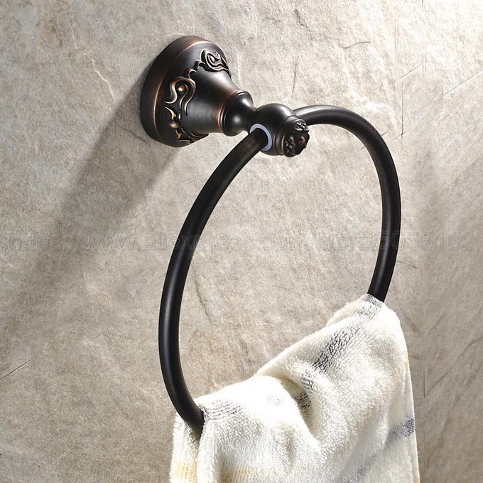 Toallero negro montado en la pared, soporte de bronce antiguo para baño, barra de soporte de papel higiénico para WC, zba446