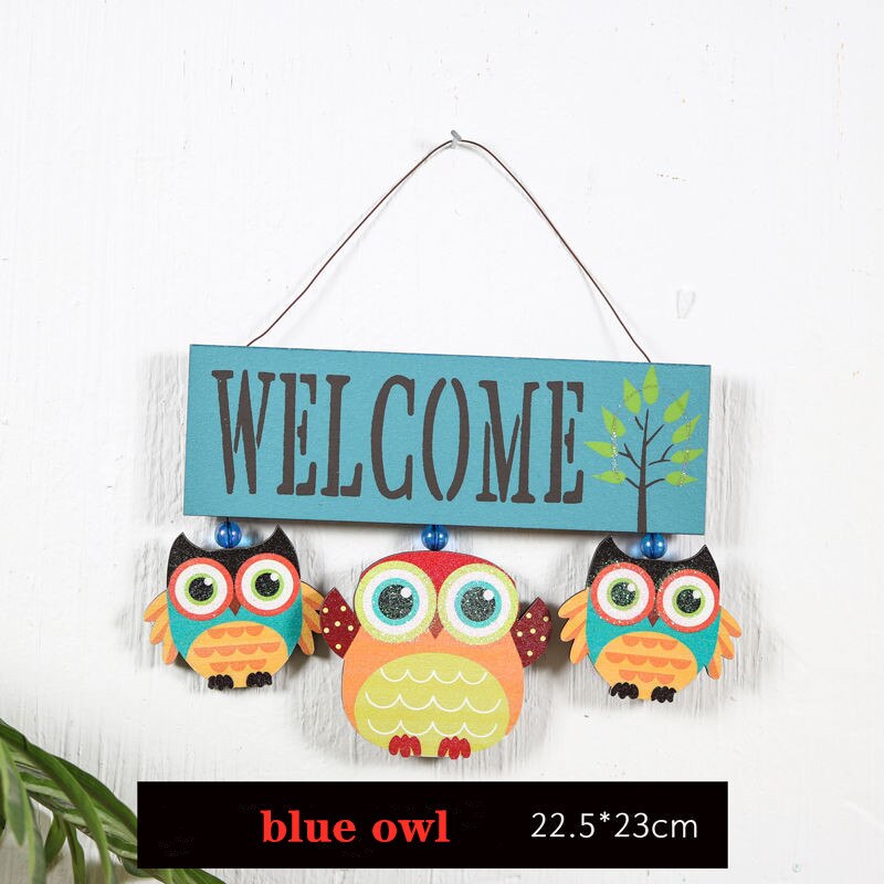 Mooie Uil Welkom Houten Bord Muur Opknoping Prikbord Voor Feestelijke Interieur Outdoor Home Deur Inrichting Tuin Decoratie: blue