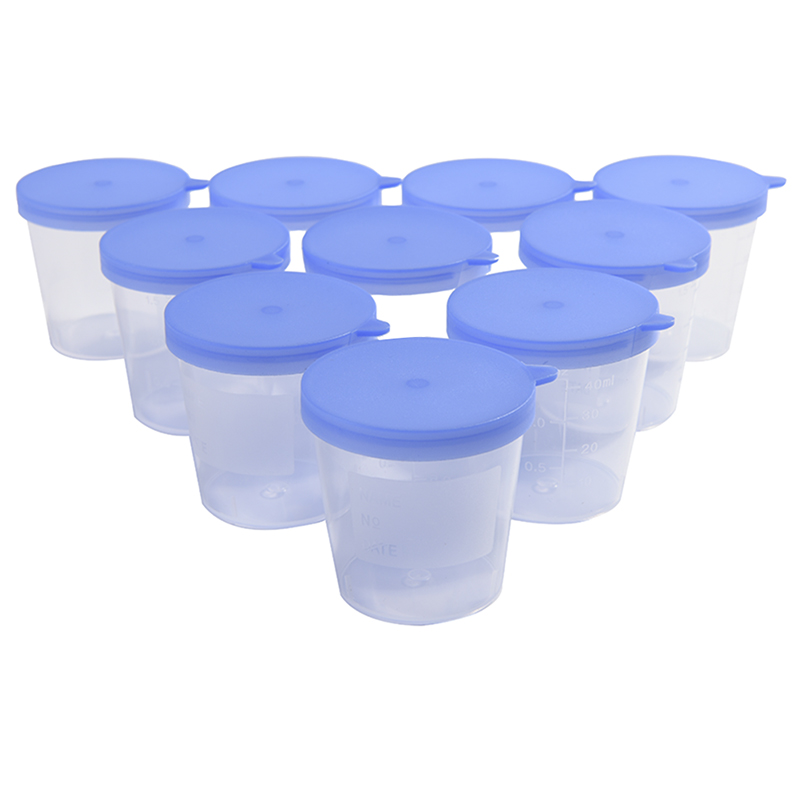 10 STUKS Plastic Cup 40 ML Urine Container Specimen Cup Monster Fles Vol Gegoten Afstuderen ML En Oz PP EO steriele Blue Cap
