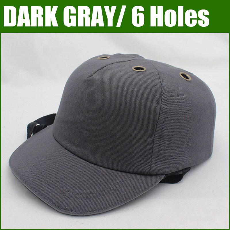 Arbejdssikkerhedshjelm bump cap med 6 huller baseball hat stil beskyttende sikkerhed hard hat til rytter site slid hovedbeskyttelse abs: 6 huller-mørkegrå