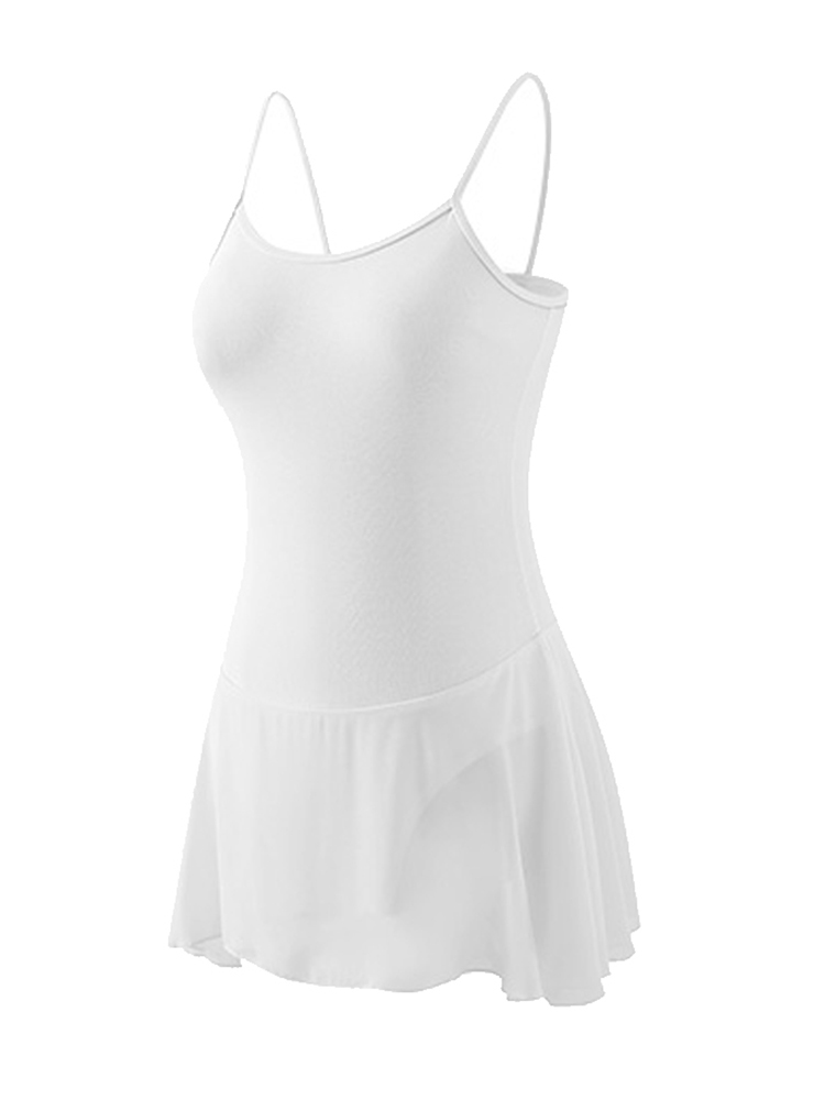 Ballet Dress Women Gymnastics Skating Dance Mesh Skirted Leotard Camisole Ballet Costume Stitching Ballerina Practice Clothing: L / Beige