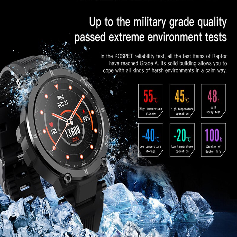 Kospet Raptor montre intelligente bracelet 1.3 pouces IPS affichage IP68 étanche montre plein écran tactile robuste 30 jours en veille