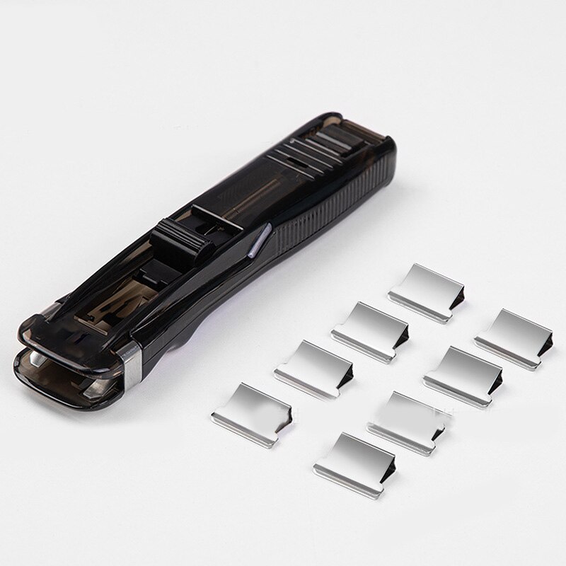 Portable Push Folder Office Stationery Auxiliary Folder Stapler: Transparent Black
