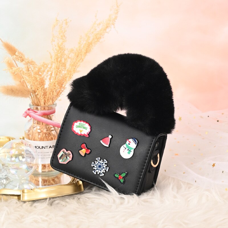 2022 Summer Ladies Handbag Christmas Limited Plush Handbag Crossbody Bag: Black