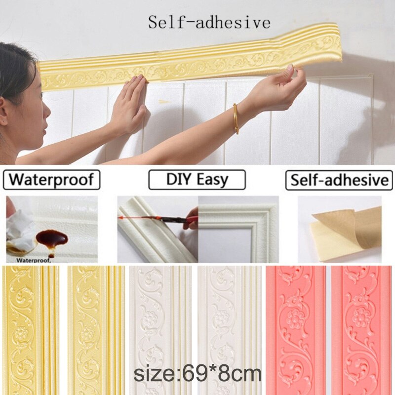 Wall StickersWaterproof Rustic Tile Living Room Bathroom Baseboard Self Adhesive Vintage Wallpaper Borders 3D Wall Stickers