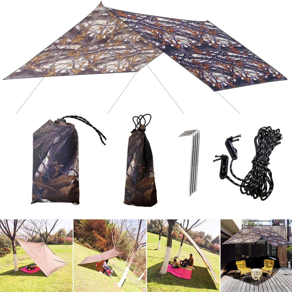 3x3M Camouflage Sun Shelter Awning Tent Tarp Outdoor Camping Rain Fly Anti UV Beach Tent Shade Camping Sunshade Canopy: Gray