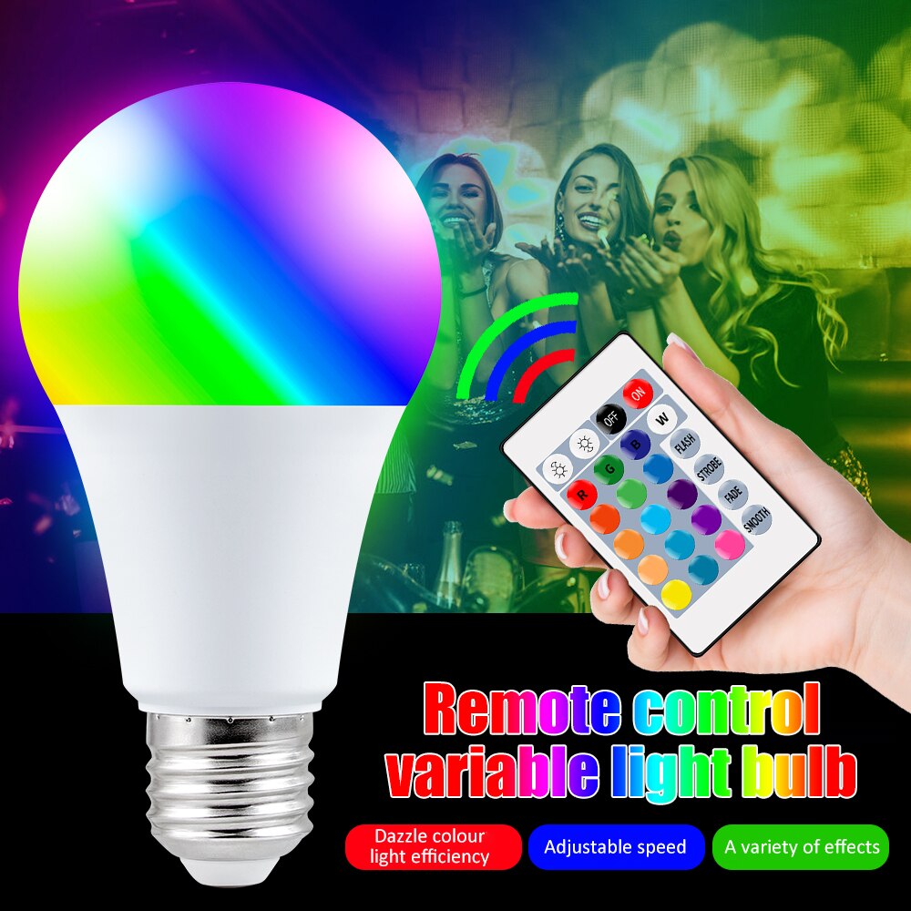16 Colors Neon Light RGBW LED Bulb E27 Smart Bulb LED Magic Home Lighting AC85-265V LED Lamp with IR Remote Control