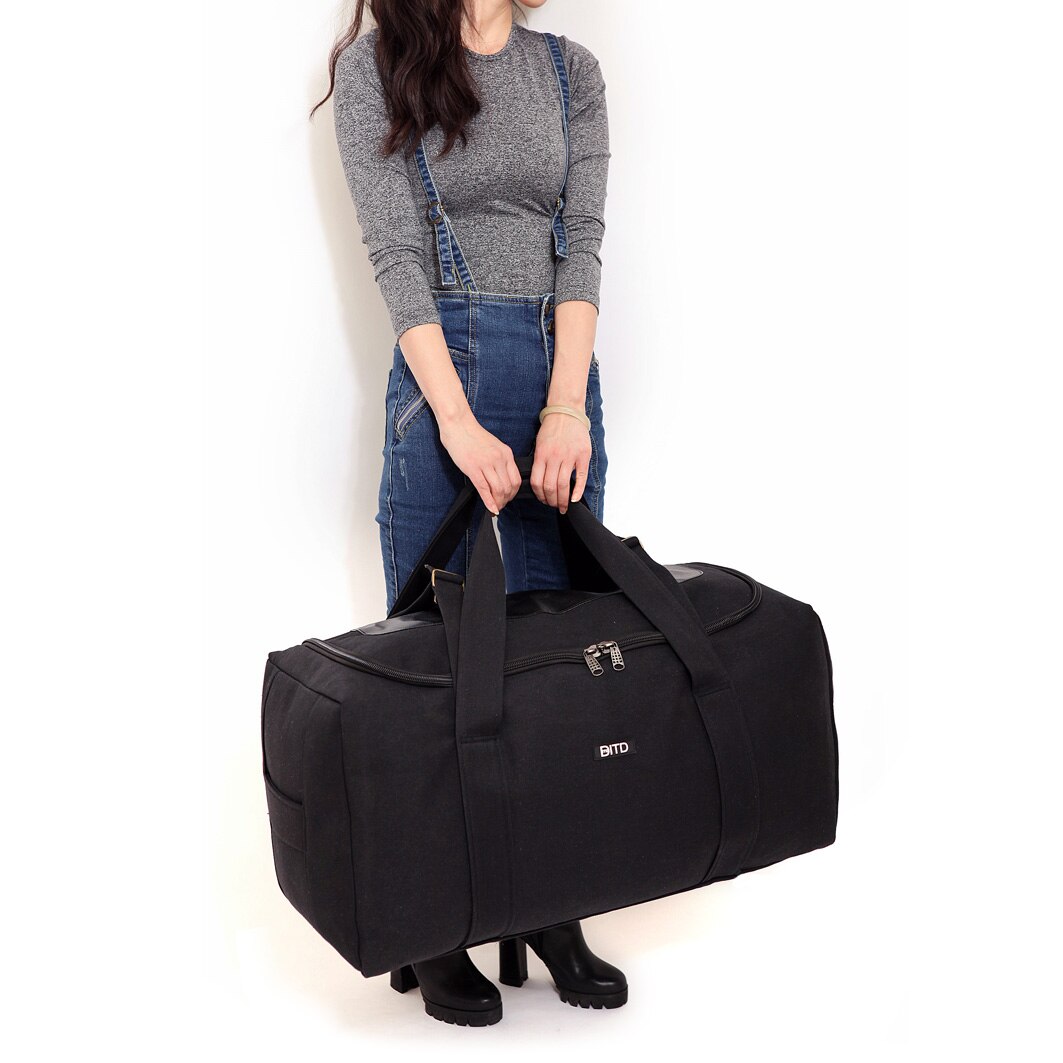 Mannen Reistassen Grote Capaciteit Vrouwen Bagage Travel Plunjezak Canvas Big Travel Handtas Vouwen Reis Tas Waterdicht: Black