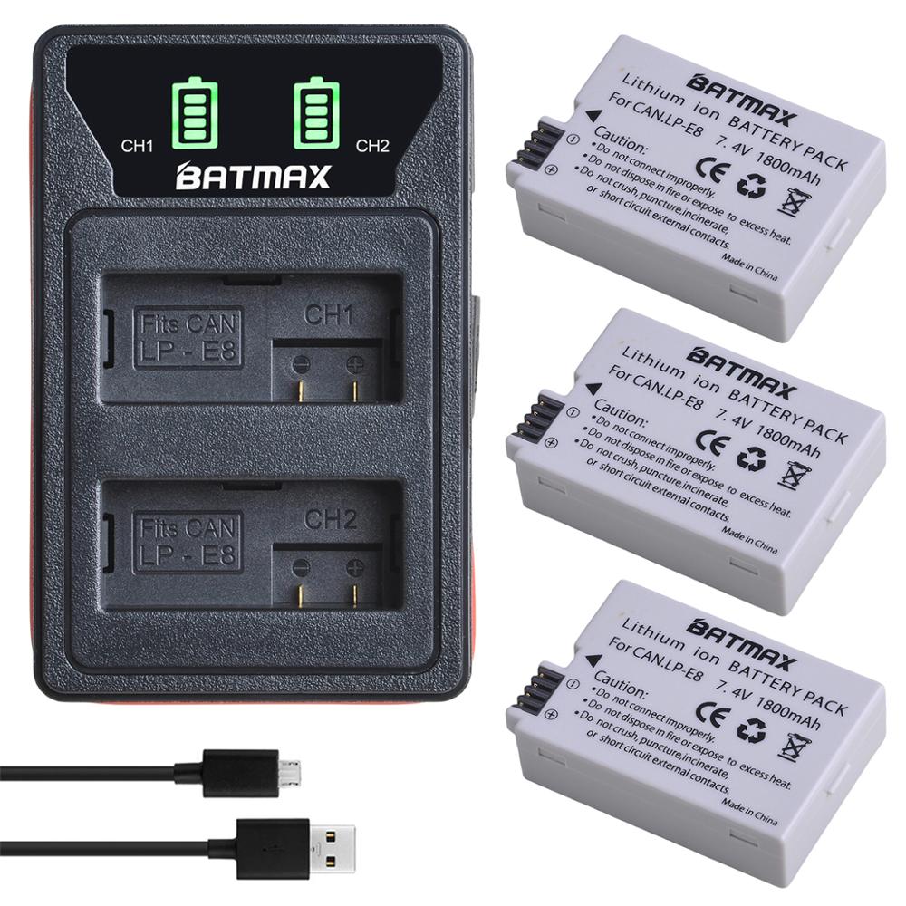 4 sztuk 1800mAh LP-E8 LP E8 LPE8 aparat bateria + LED wbudowany port USB ładowarka do canona EOS 550D 600D 650D 700D T2i T3i T4i T5i: 3 Battery 1 Charger