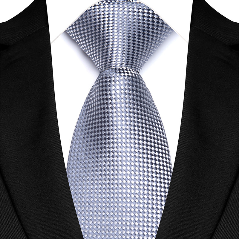 Corbata de lujo de 8CM para hombre, corbata lisa de rayas de puntos de Color gris plateado para novio, corbata tejida de Jacquard para de boda de negocios