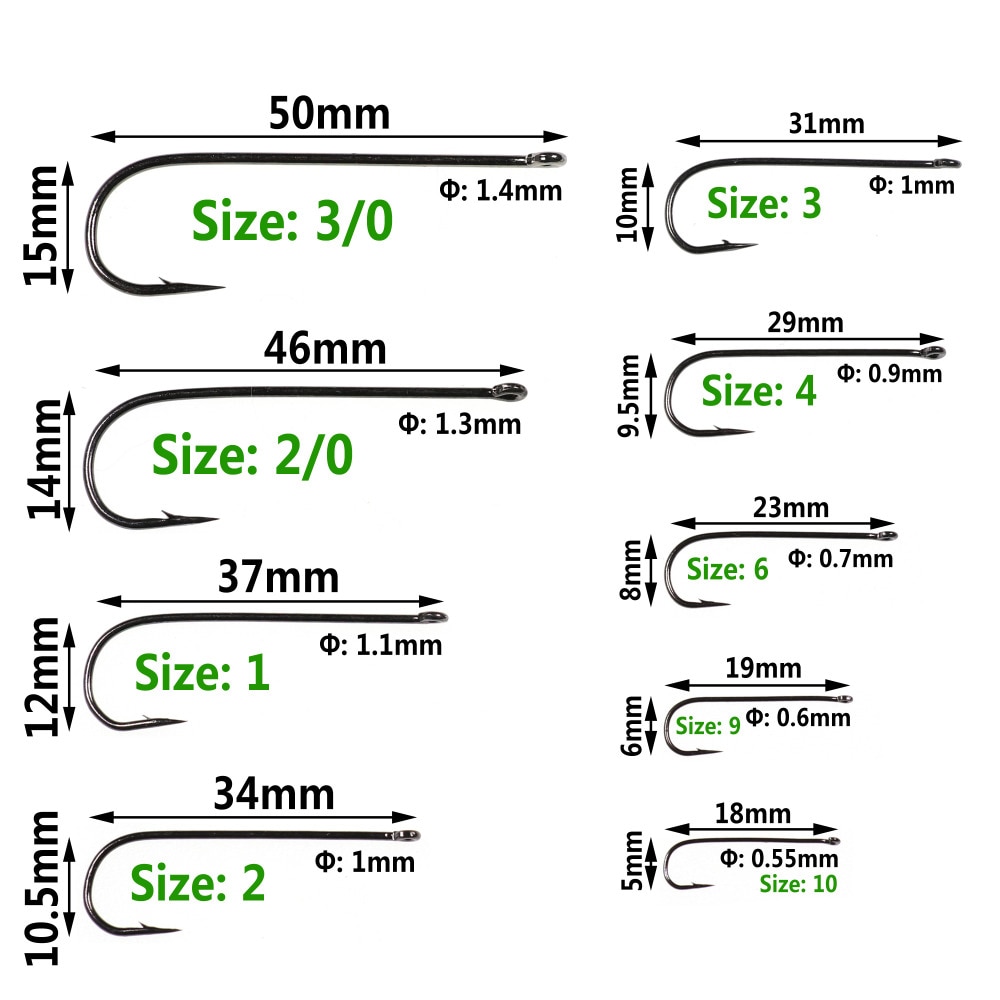 Bimoo 500PCS Aberdeen Long Shank Fish Hook Saltwater Fresh Water Hooks Sabiki Rig Streamer Fly Hook Size 10 4 2 2/0