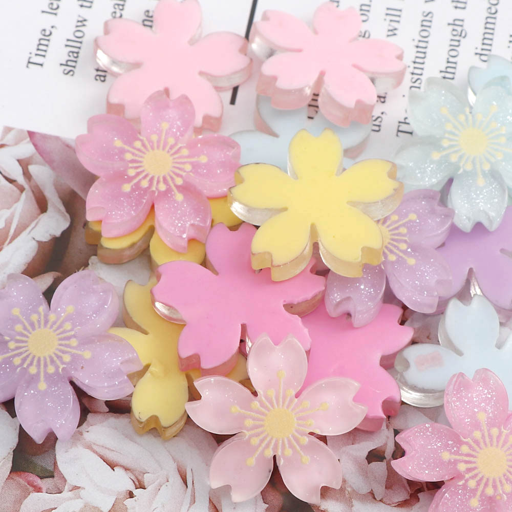 20 Uds. De flores de cerezo de colores variados, accesorios de adorno de resina plana, manualidades de álbum de recortes, decoración para teléfono, 26mm