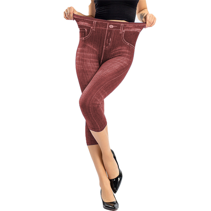 Pantalones vaqueros ajustados de cintura alta para mujer, pantalones Capri hasta la rodilla de mezclilla, de verano: S / Rojo
