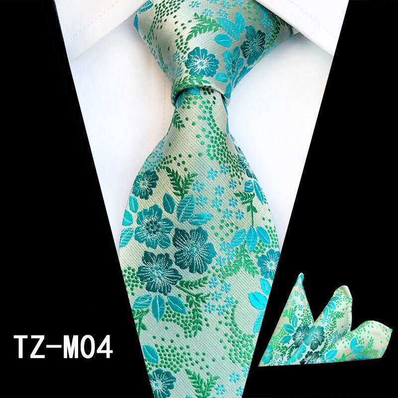 Ricnais Mode 8cm heren Zijden Stropdas Set Rood Groen Paisley Bloemen Handkershief Stropdas Pak Business Bruiloft Formele Hals ties Set: 04