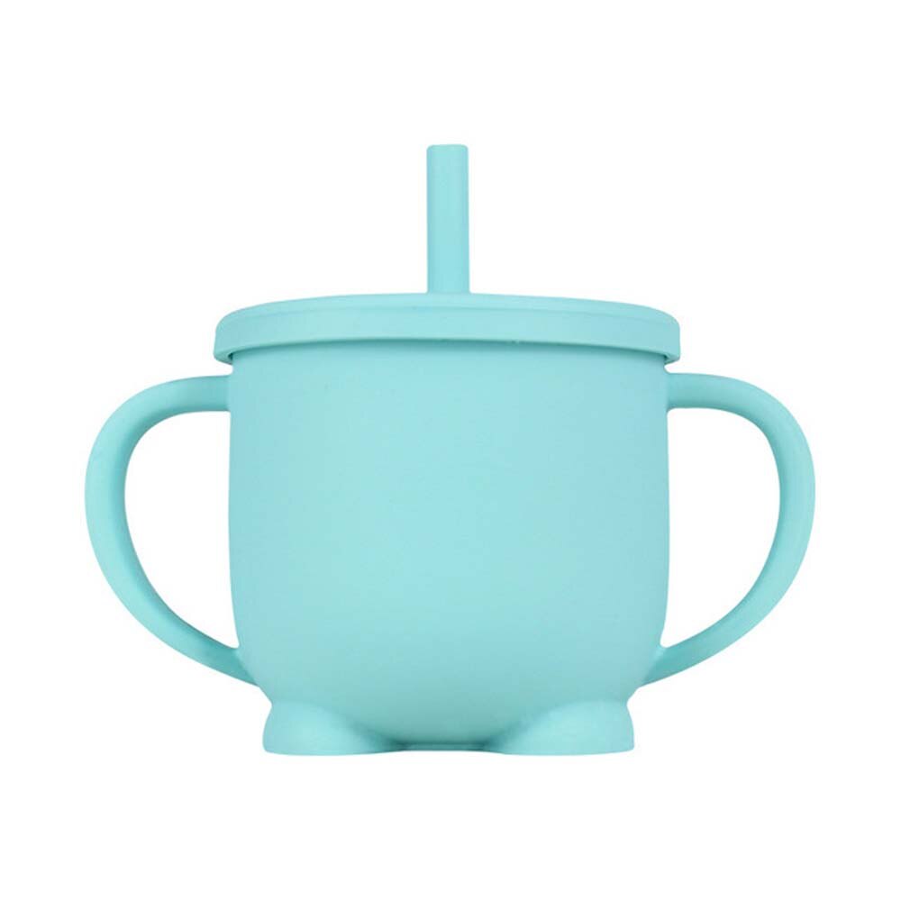Vasos con pajita de silicona para niños, tazas para aprender a beber para bebés, tazas a prueba de fugas y caídas para niños: green