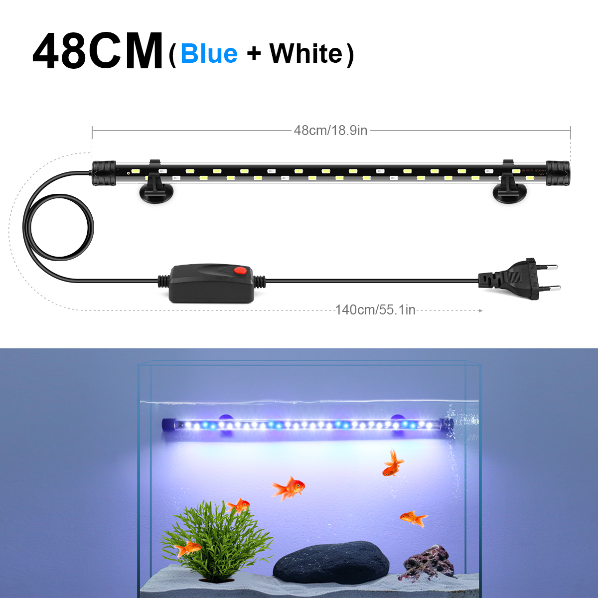48/38CM LED pecera lámpara de tubo subacuática barra de luz 220V UE para acuario sumergible peces mascota planta crecimiento iluminación Decoración