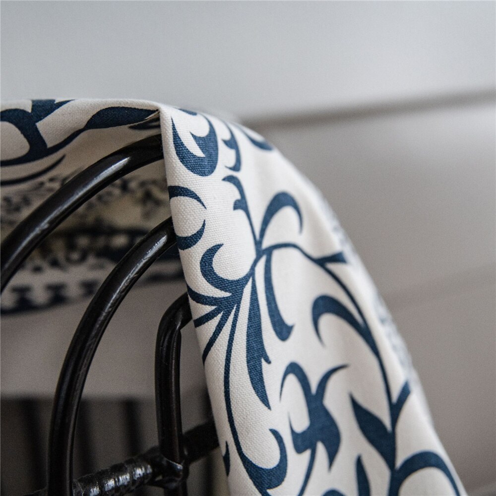 Cortina de lino estampado de algodón para el hogar, cortina semiopaca de cocina de porcelana azul y blanca de 1,5 M de ancho, cortina de ventana de la Bahía