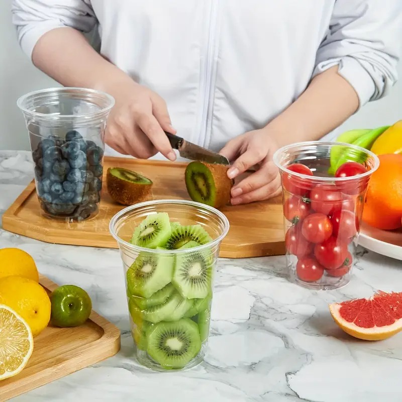 Engangs klare plastkopper med lokk til fruktjuice, melk, te, iskaffe, kalde drikker, iskrem, dessert, ta bort, festbruk