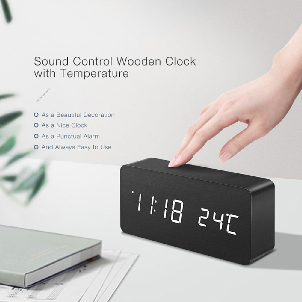 LED Intelligente Voice Control Wekker Met Thermometer, Houten Houten Klok, Digitale Horloge Klok, elektronische Klok En Kosten