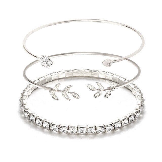 Trendy Crystal Armbanden Voor Vrouwen Gouden Armbanden Rvs Armbanden Sieraden: 1set Silver